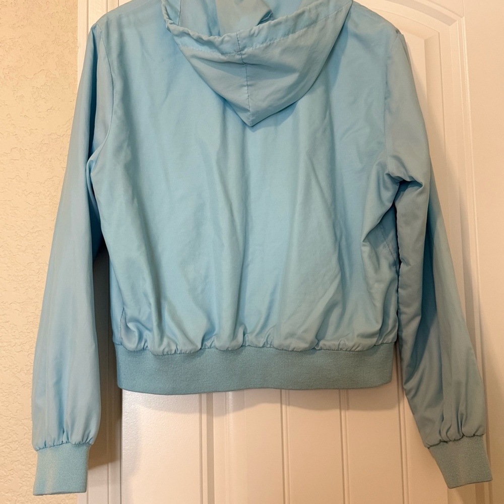 Vintage 90s Alligator Lacoste Logo Hooded Windbreaker Jacket Pastel Blue Terry L - Picture 2 of 8